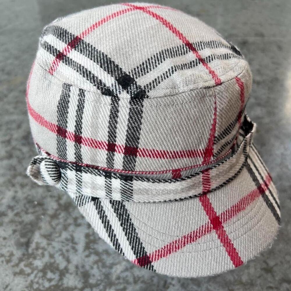 Y2K Plaid Cadet Hat Tartan Military Cap Red Black Grey Hilary Duff Preppy OSFM